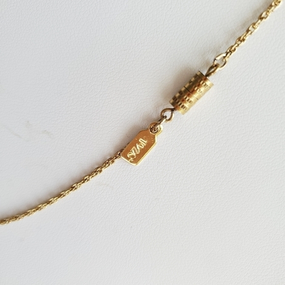 1928 Pink Ceramic Rose Pendant Gold Necklace - Picture 4 of 5